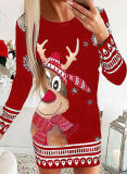 Christmas Printed Long Sleeve Midi Dress GSGS-3590