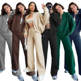 Solid Color Zipper Long Sleeve Pants 2 Piece Set SSNF-211348