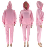 Solid Thickened Padded Hooded Sweater Two Piece Set SSNF-211402