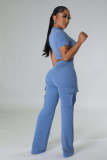 Solid Color Short Sleeve Pants Loose 2 Piece Set XMY-9469