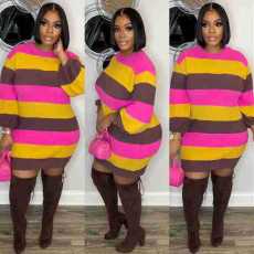 Contrast Color Stripe Sweater Dress CY-8005