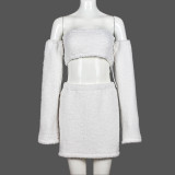 Wrap Chest Tops And Skirt Plush 2 Piece Set GNZD-9627SD