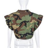 Camouflage Printed Ruffle Sleeve Jacket GNZD-9151TD