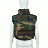 Camouflage Collar Sleeveless Short Cotton Jacket Coat GNZD-9445TD