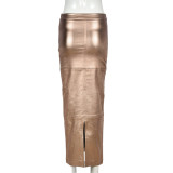 Patchwork Split PU Leather Half-body Skirt  GNZD-7662SG