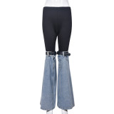 Denim Spliced Elastic Waist Flared Jeans GNZD-11014PL