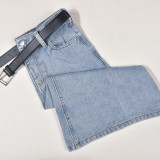 Denim Spliced Elastic Waist Flared Jeans GNZD-11014PL