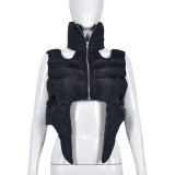 Zipper Sleeveless Cotton Filled Short Jacket GNZD-9511TD