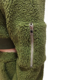 Shaker Fleece Solid Color Zipper Two Piece Pants Set CM-8701