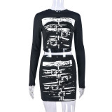 Casual Print Long Sleeve Skirt Two Piece Set GNZD-9644TD