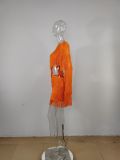 Long Sleeve Off Waist Tassel Mini Dress MUE-8019