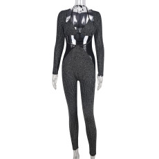 Sexy Bra And Slim Long Sleeve Jumpsuit 2 Piece Set GNZD-8771JD