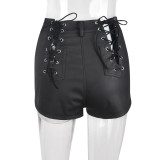 Hollow Out Lace-Up PU Leather Skinny Shorts GNZD-8749PD