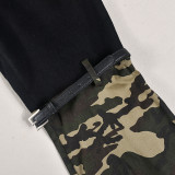 Denim Camouflage Zipper Long Sleeve Split Pants 2 Piece Set GNZD-9805PD