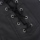 Hollow Out Lace-Up PU Leather Skinny Shorts GNZD-8749PD