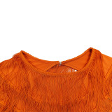 Long Sleeve Off Waist Tassel Mini Dress MUE-8019