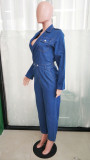 Fashion Long Sleeve Blazer Neck Denim Jumpsuit LX-6971