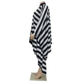 Plus Size Striped Shawl Bat Sleeve Long Dress NNWF-10638