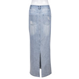 Fashion Slit Tassel Denim Half-body Skirt GNZD-9488DD