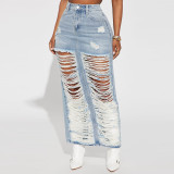 Fashion Slit Tassel Denim Half-body Skirt GNZD-9488DD