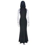 Cross Hot Rhinestone Sleeveless Hooded Maxi Dress GNZD-9658DD
