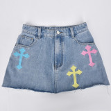 Denim Gross Embroider Half-body Skirt GNZD-8851PD