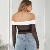 Contrast Color One Shoulder See Through T-shirt GNZD-9653TD