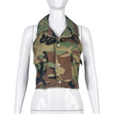 Camouflage Print Tie Up Backless Tops GNZD-9185TD