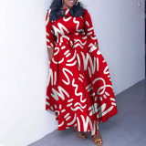 Plus Size Fashion Print Lace Up Maxi Dress NNWF-N7964