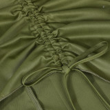 Slit Drawstring Pleated Half-body Skirt GNZD-9131DD