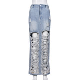 Fashion Slit Tassel Denim Half-body Skirt GNZD-9488DD