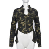 Camouflage Zipper Long Sleeve Stand Up Jacket GNZD-9527TD