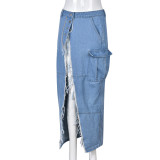 Fashion Denim Tassel High Split Skirt GNZD-9150DD