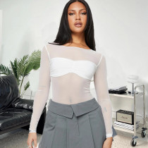 Mesh See Through Wrap Chest T Shirt GNZD-9675TD