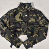 Tie Up High Collar Camouflage Coat GNZD-7831TG