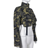 Tie Up High Collar Camouflage Coat GNZD-7831TG