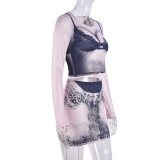 Fashion Long Sleeve Print Skirts Two Piece Set GNZD-9651SD