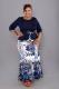 Plus Size 3/4 Sleeve Tops And Print Skirt 2 Piece Set GJXI-JX504