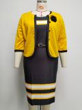 Plus Size Color Block Print Coat Dress 2 Piece Set GJXI-JX035