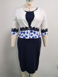 Plus Size Print Dyeing Coat And Short Sleeve Dress Suit GJXI-JX001