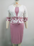 Plus Size Print Dyeing Coat And Short Sleeve Dress Suit GJXI-JX001