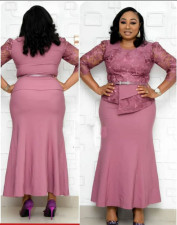 Plus Size Lace Patchwork 3/4 Sleeve Maxi Dress GJXI-JX020