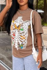 Casual Print Loose O Neck T Shirt GXJL-40078