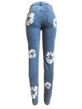 Fashion Flowers Print Slim Jeans CH-23123