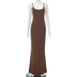 Casual Sleeveless Solid Color Sling Maxi Dress GSZM-Q21DS653