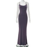 Casual Sleeveless Solid Color Sling Maxi Dress GSZM-Q21DS653