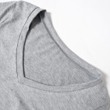 Solid Color V Neck Long Sleeve T Shirt GSZM-M23TP518
