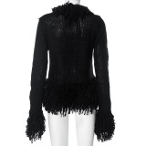 Solid Color Long Sleeve Tassel Knits Coat GSZM-Q23TP379