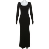 Solid Color Long Sleeve Slim Maxi Dress XEF-39135