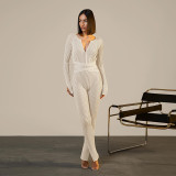 Rib Tie Up Long Sleeve Tight Jumpsuit XEF-38443